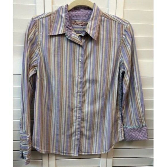 Robert Graham Womens Striped Button-Down Shirt Size M Multicolor Cotton Blend - Picture 1 of 4